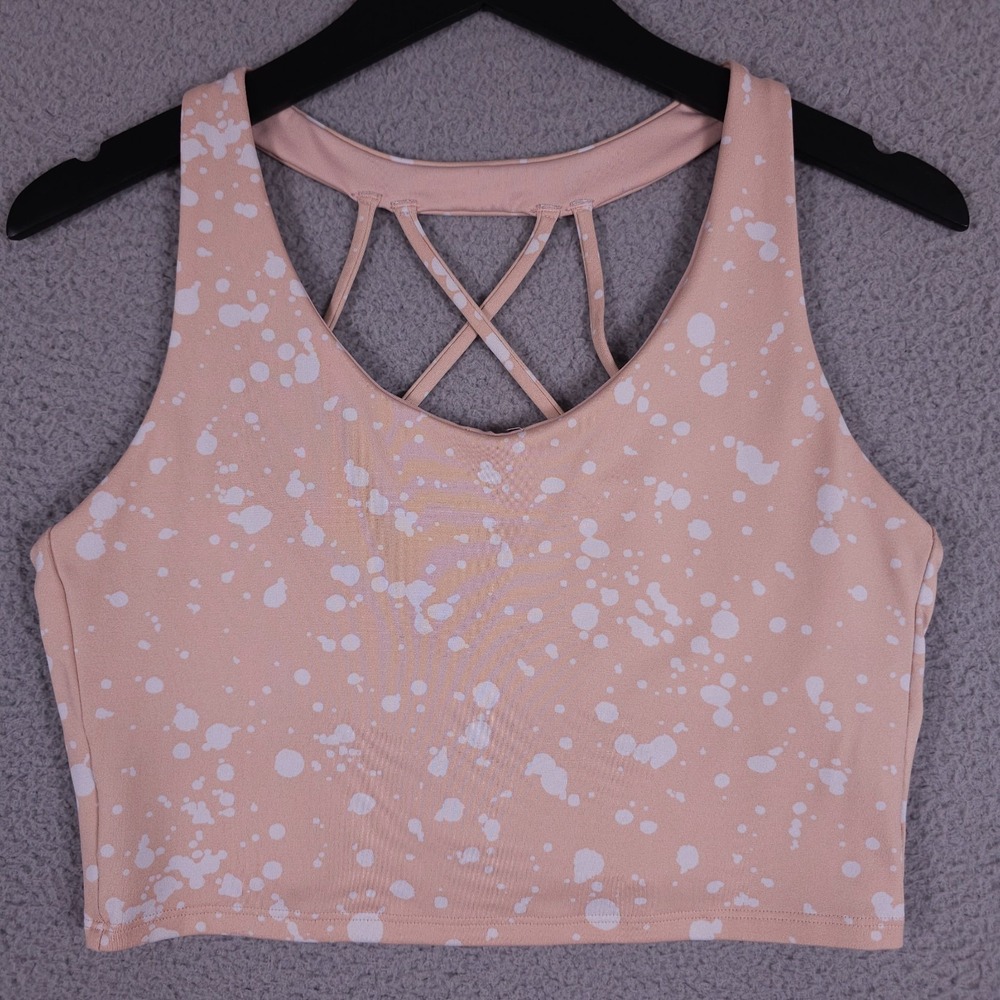 PINK Victorias Secret Sports Bra Large Pink White Splatter Ultimate Strappy Back